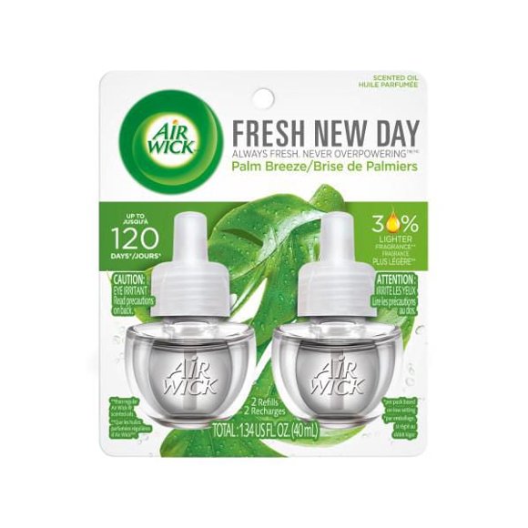 Air Wick Huile Parfumée à Brancher, 2 Recharges, Fresh New Day, Brise de Palmiers