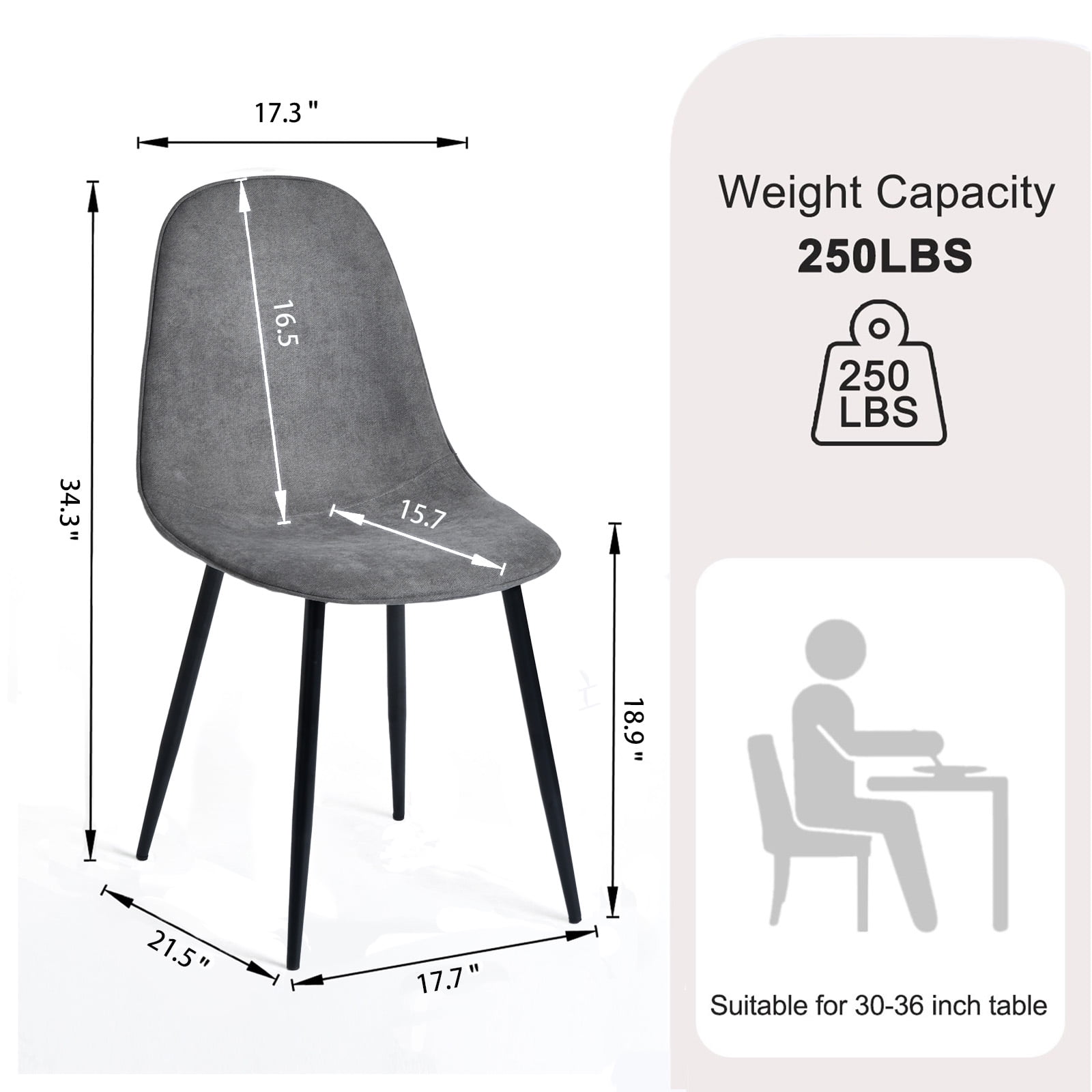 Homy Casa Dining Chair Set of 4, Upholstered Linen-Look Modern Kitchen Seating Chairs, Charcoal Gray