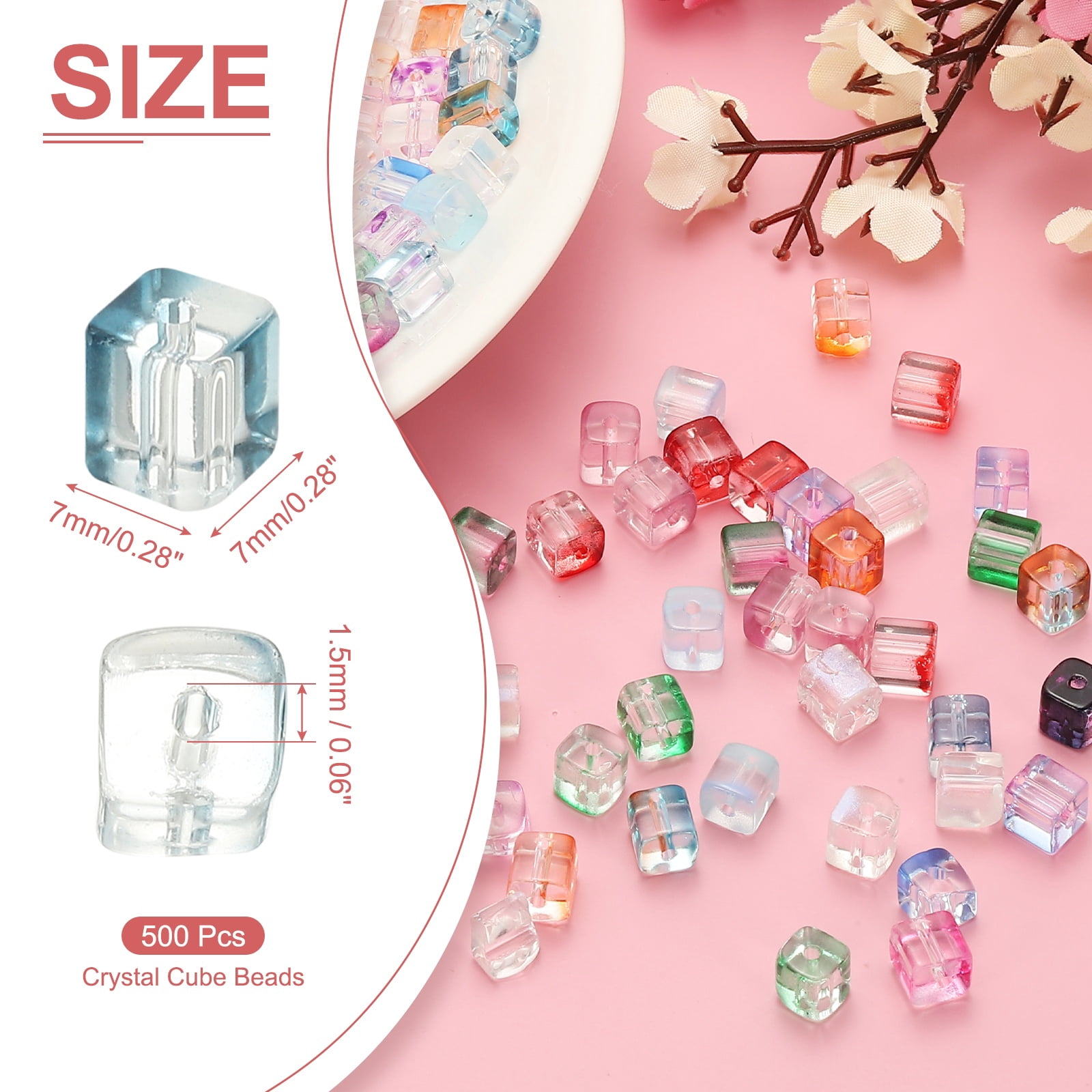 Uxcell 500 Pcs Crystal Cube Beads, 7mm Clear Glass Faceted Square Spacer Beads Craft Making Supplies for Jewelry DIY Bracelet Earring Necklace, Pure Blue