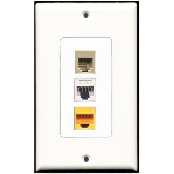 RiteAV - 1 Port Phone RJ11 RJ12 Beige 1 Cat5e Ethernet White 1 Cat5e Ethernet Yellow Wall Plate Decorative