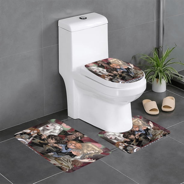 Castlevania Juego de 3 alfombras de baño de coral fleece: tapete de baño + alfombra de inodoro en forma de U + funda de tapa de inodoro en forma de O