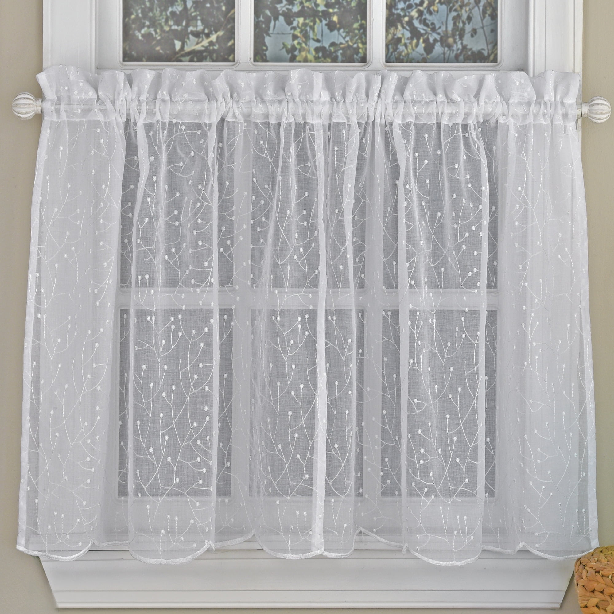 Fl Spray Semi Sheer Kitchen Window Curtain Tier Pair Or Valance White