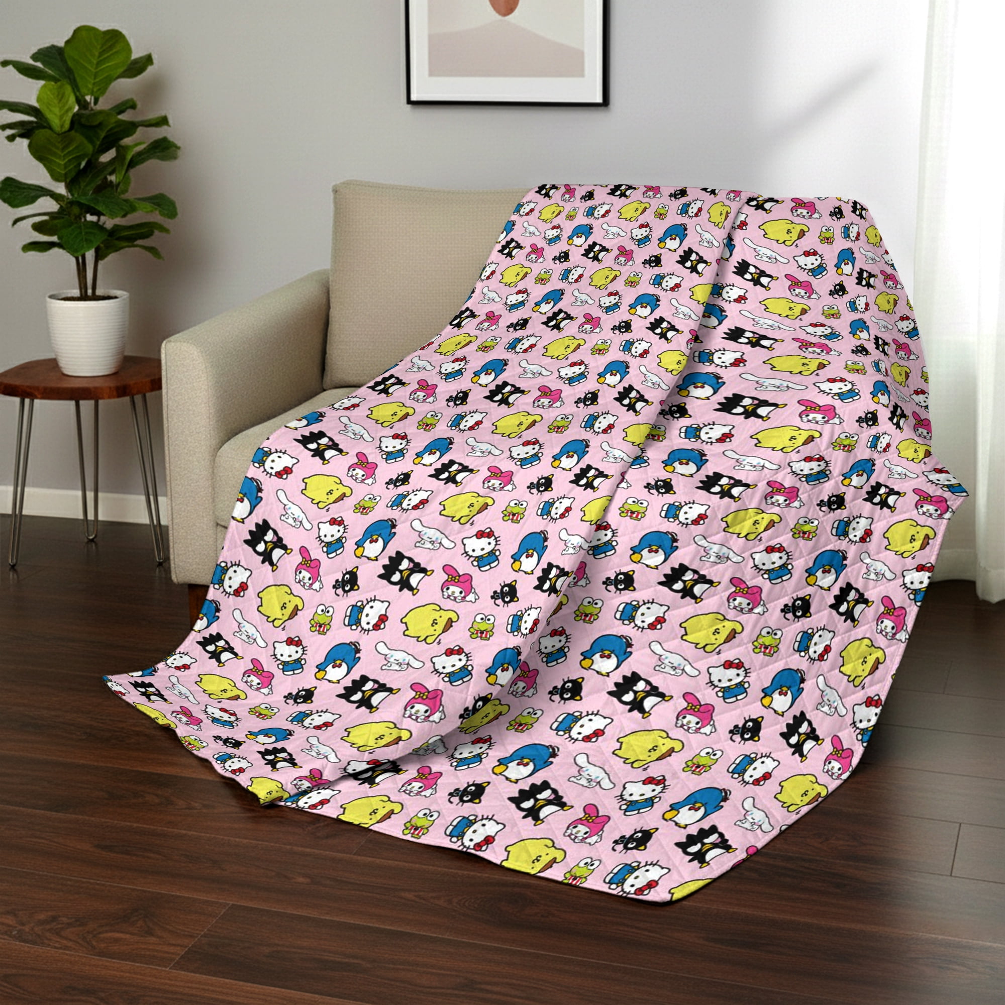 Hello Kitty & Friends Check Quilted Throw Blanket 60x80 inches, Kids Character Bedding