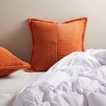 thumbnail image 3 of Topfinel Spring/Summer Wide Side Pillowcase with Stripe Splicing, Super Soft Corduroy Sofa Pillowcase Decorative Textured Pillow, Boho Sham Square Cushion Covers, Burnt Orange, 18x18 inch, Set of 2, 3 of 10