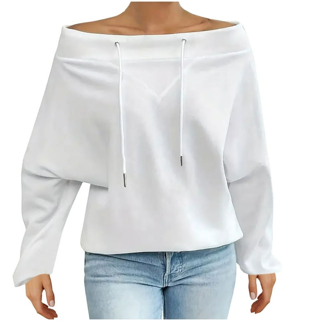 Chbgutlmr Womens Sweatshirt Plus Size Drawstring Long Sleeve off the Shoulder Loose Casual Pullover Tops