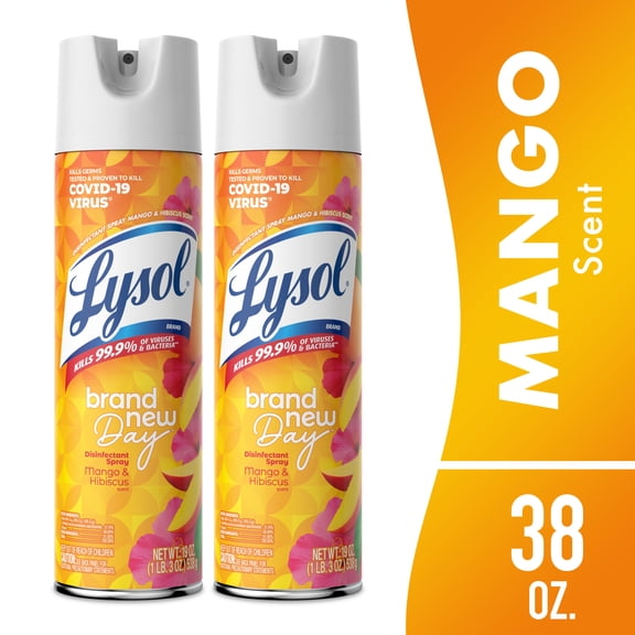 Lysol Brand New Day Disinfectant Spray, Sanitizing and Antibacterial Spray, Deodorizer, Mango & Hibiscus, 19 oz (Pack of 2)