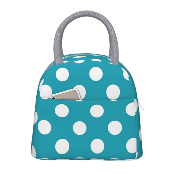 Easygdp Sky Blue And White Polka Dot Bolsa de Almuerzo Insulada Grande, Forro de Aluminio, Diseño Espacioso, a Prueba de Fugas, Ideal para Trabajo, Picnics, Viajes y Actividades al Aire Libre