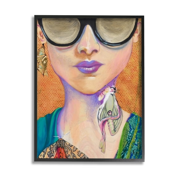 Stupell Industries Woman Wearing Butterfly Insect Jewelry Sunglasses Painting Painting Black Framed Art Print Wall Art, Design by Stacy Gresell