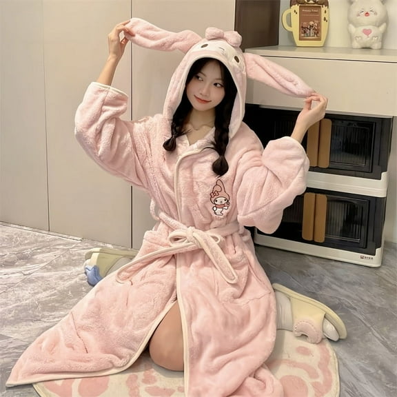 Kuromi Women Bathrobe Kawaii My Melody Comfortable Long Sleeve Pajamas Cartoon Cinnamoroll Fashion Nightgown Loungewear