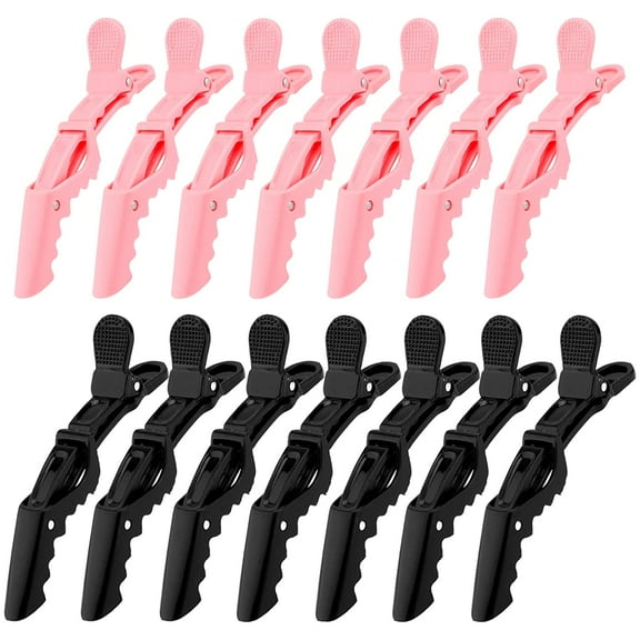 14 Pack Alligator Hair Clips for Styling Sectioning Larger Salon Pro Hair Clips for Barber Clips for Hair Coloring, Cutting, Hair Styling Accessories-Black Pink