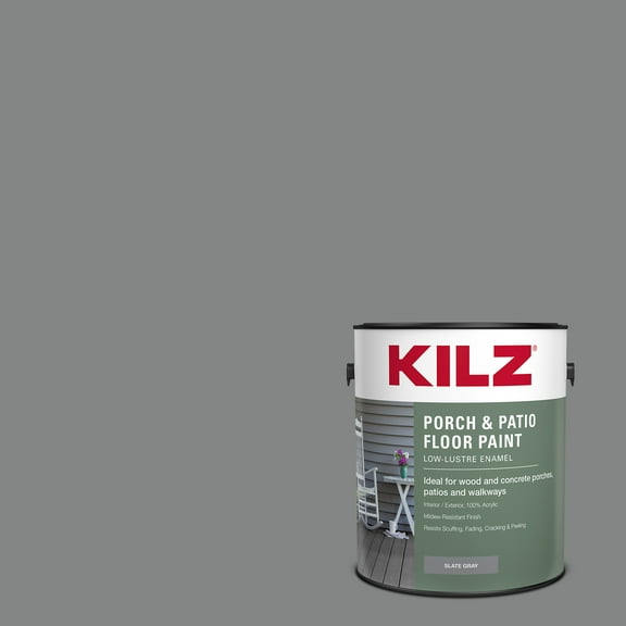 KILZ Porch & Patio Latex Floor Paint, Interior/Exterior, Low-Lustre Enamel, Slate Gray, 1 Gallon