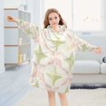thumbnail image 5 of FORMRS Wearable Blanket Hoodie with Sleeves for Kids Cozy Flannel Sweatshirt, Pastel Pink Geometric, 5 of 7