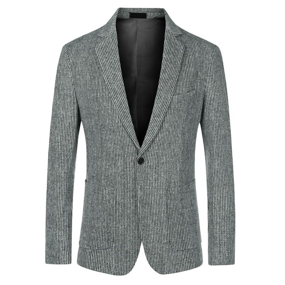 Lars Amadeus Herringbone Blazer for Men's Notched Lapel Formal Office Striped Sports Coat Small Light Gray