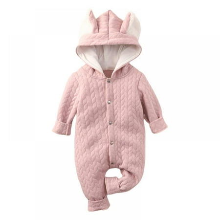 

Newborn Unisex Baby Boy Girl Hoodie Romper Knit Solid Long Sleeve One Piece Hooded Jumpsuit Outfit