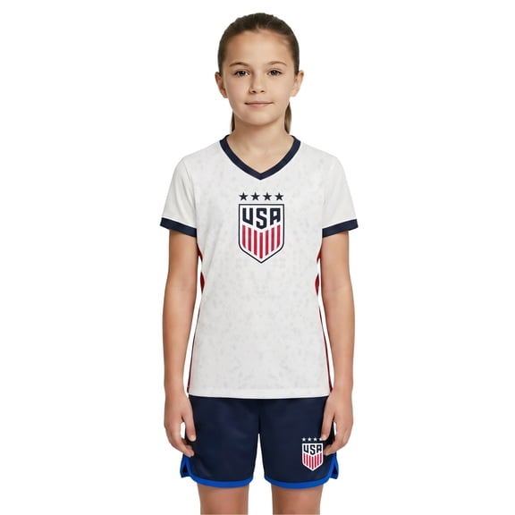 Icon Sports Official Licensed U.S. Soccer 4 Star USWNT Players Woman's Game Day Shirts Football Tee Top | Elite, White/Red, Large