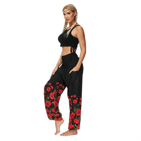 

Women s Boho Yoga Pants Smocked Waist Harem Baggy Hippie Beach Pants Palazzo Lounge Comfy Elephant Pajama