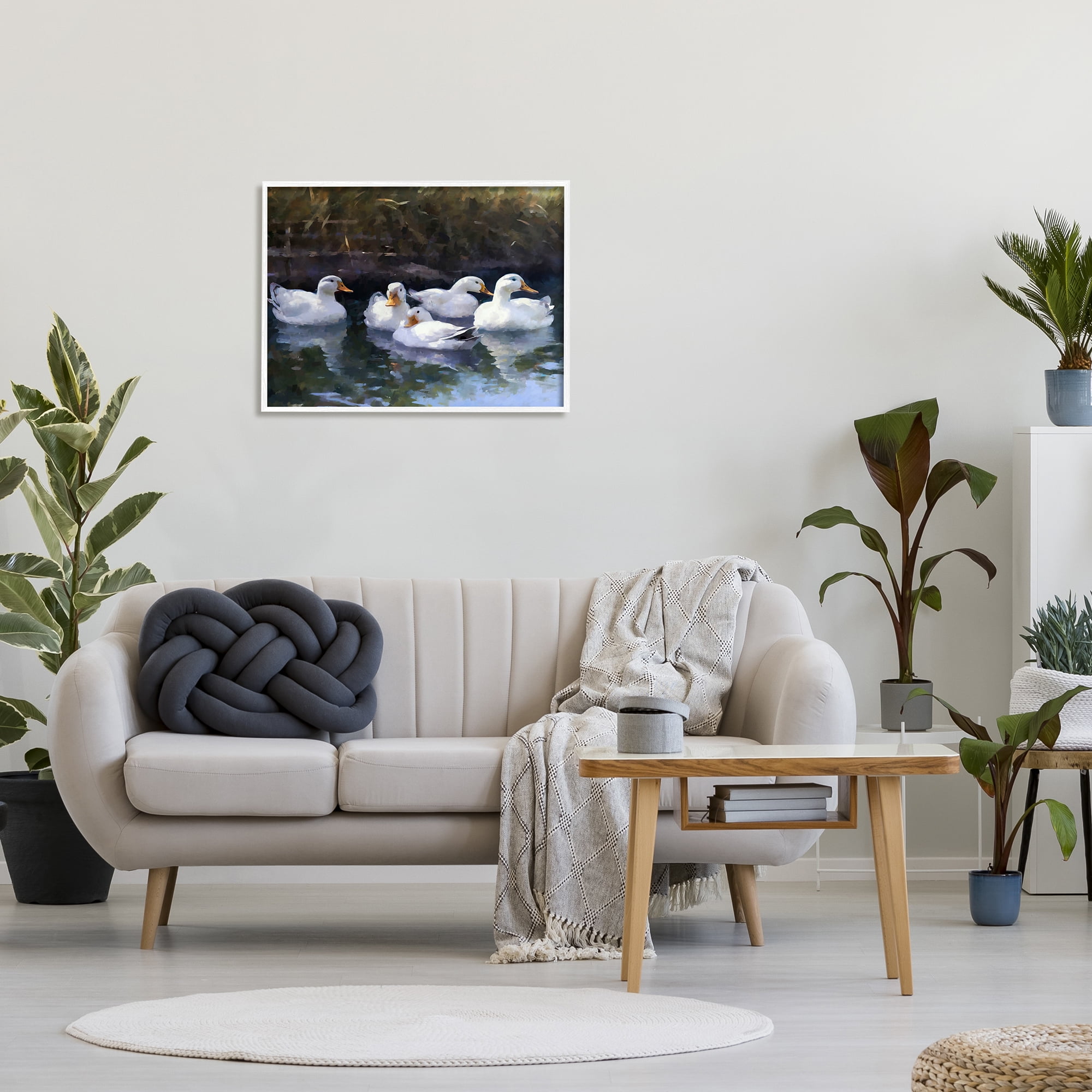 Stupell Industries Five Ducks in Pond Animals & Insects Painting White Framed Art Print Wall Art, 30 x 24