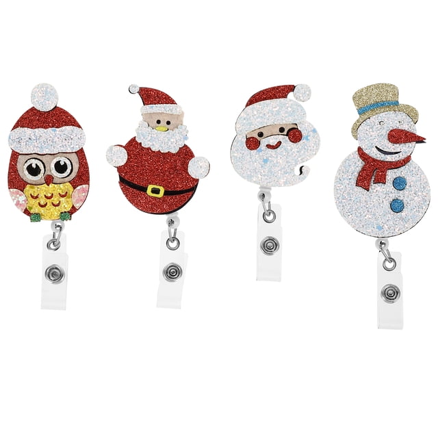 CIMAXIC 4 Pcs Enrouleurs de Badges de Noël Rétractables pour Infirmières, 4.13"X2.05"X0.91 Pouces