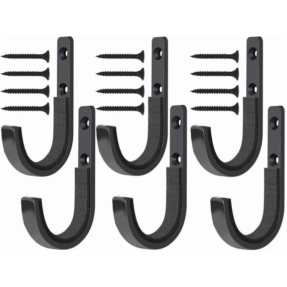 4-Pack Heavy Duty Carbon Steel J-Hooks, Garage Wall Mount Storage Organizer for Tools and Ladders, Utility Garden Hook with Screws, 3.9 inch