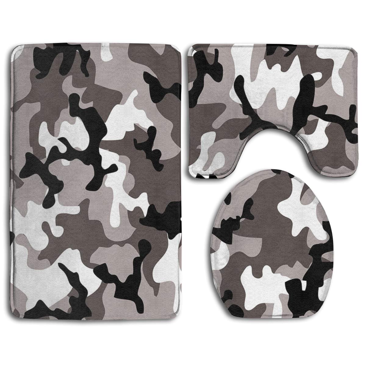 Xddja Black Grey White Camo 3 Piece Bathroom Rugs Set Bath Rug Contour Mat And Toilet Lid Cover Walmart Canada
