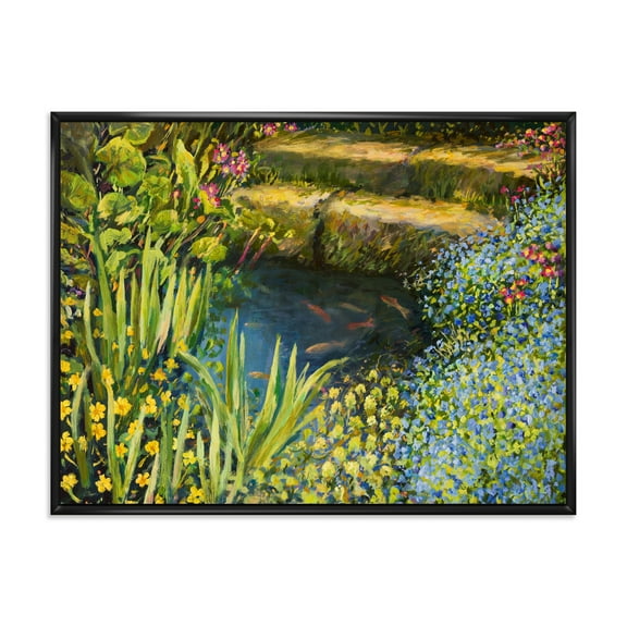 Designart 'Colorful Silence Flowers At The Lake Side' Lake House Framed Canvas Wall Art Print