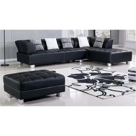 AE-L138 Black Color With Faux Leather Sectional - Right Facing Chaise