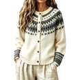 thumbnail image 3 of Fair Isle Sweater Women Christmas Sweaters for Women Button Up Crew Neck Coats Halloween Sweaters for Women Hippie Sweater Western Sweaters for Women Icelandic Sweater Graphic Sweater，Beige，M, 3 of 9