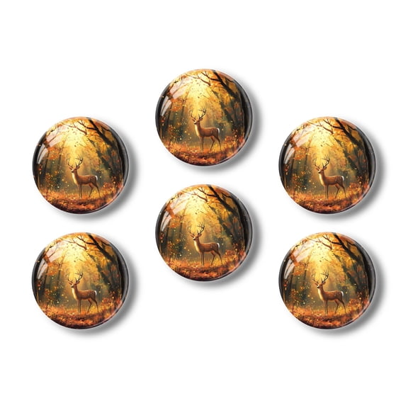 Glass Refrigerator Magnet 6Pcs Magnetic Fridge Sticker,Decor for Kitchen,Whiteboard,Cabinet,Autumn Forest Deer In Sunlight Art