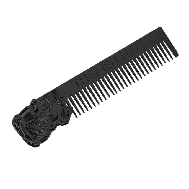 Beard Comb, Smoothing Comb Teeth Beard Styling Comb Three Dimensional Portrait Shape Stainless Steel For Home For Travel For Office Black