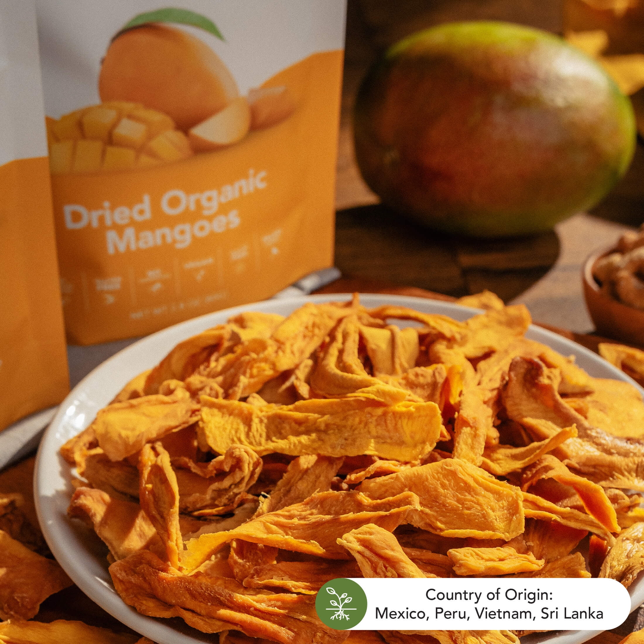 Earthside Farms Organic Dried Mango, No Added Sugar, Unsweetened Dried Fruit Snack, 2.8 oz Bags, 6 Pack