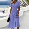 thumbnail image 2 of Gealkoca Maxi Dress for Women Wrap V Neck Short Sleeve Summer Casual Elegant Flowy Long Dresses Summer Solid Color Beach Vacation Pleated Dress, 2 of 7