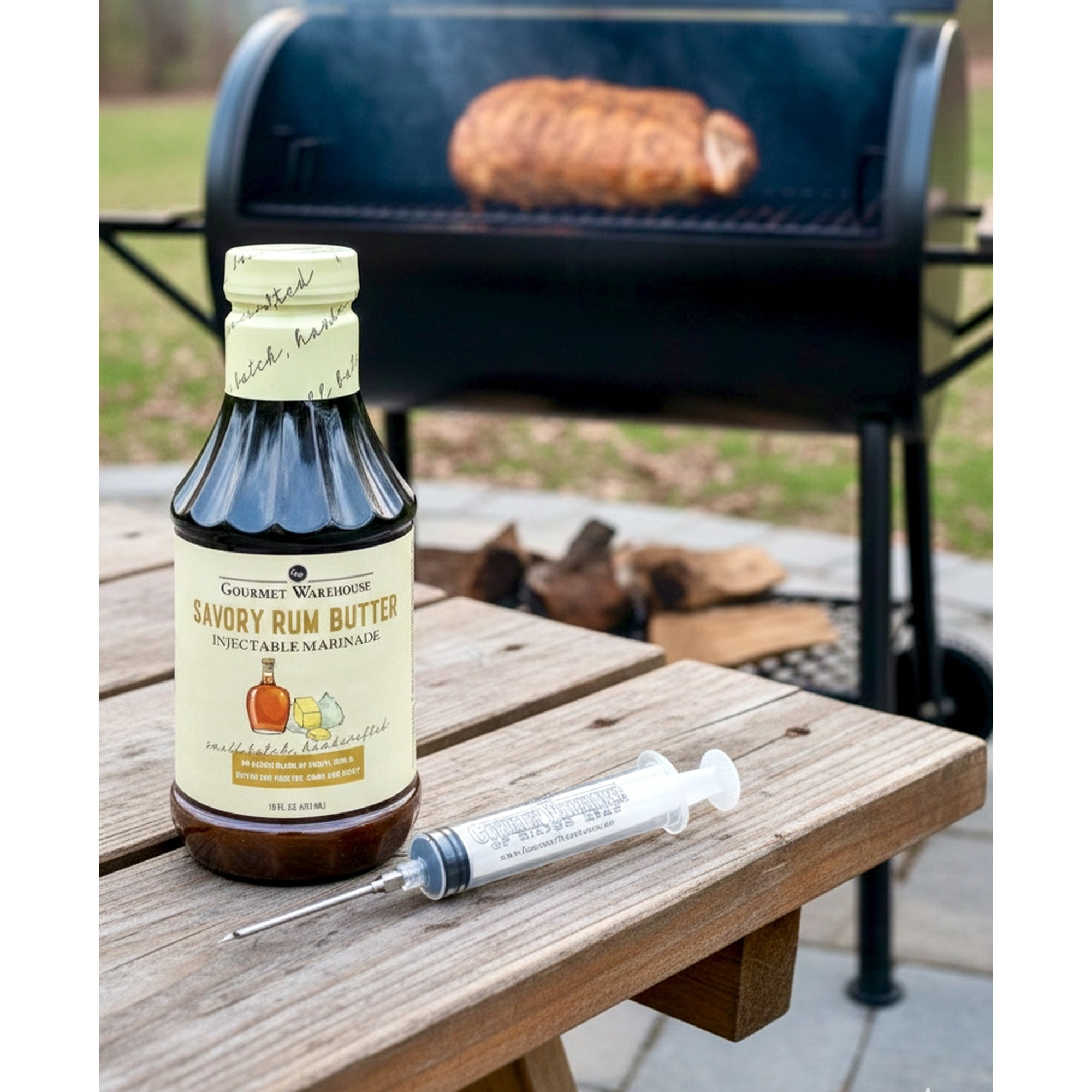 Gourmet Warehouse Savory Rum Butter Injectable Marinade, 16 fl oz – Includes Marinade Injector for Poultry and Roasts