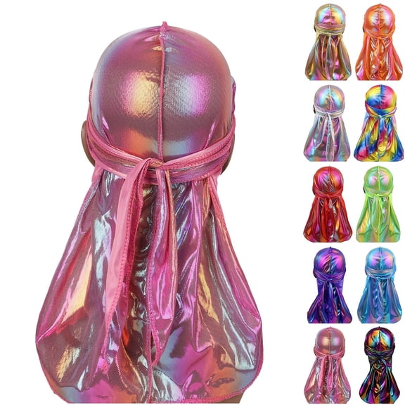 Purcolt Mens Metallic Du rag Cap Silky Satin Durag Headwrap Long Tail Turban Do Rags Cover Hat Headwear for All Hair Types
