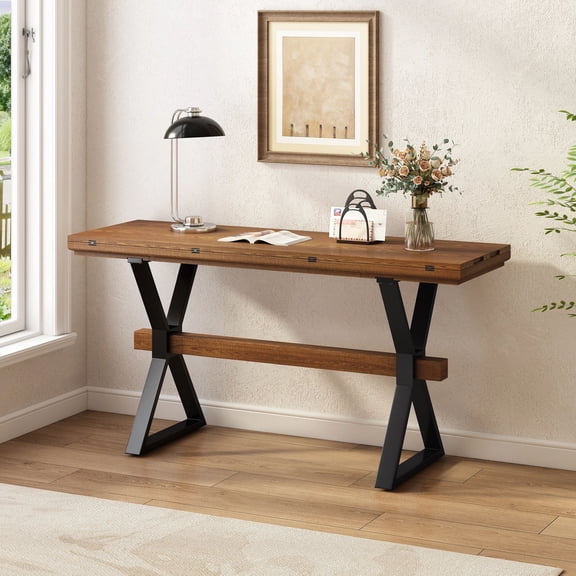 Euroco 59 Inch Expandable Console Table, Farmhouse Sofa Table Behind Couch with Flip-Top Space-Saving Design, Narrow Entryway Table for Living Room, Hallway,Black Brown