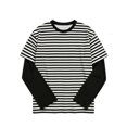 thumbnail image 2 of WDWYY Boys Striped Long Sleeve T Shirt Loose Fit Soft Stretchy Crew Neck Fake Two Piece Casual Tee Black 7-8Y, 2 of 8