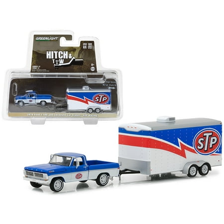 - 1970 Ford F-100 and Enclosed Car Trailer STP Racing Hitch & Tow Series 12 1/64 Diecast Car Model by Greenlight
