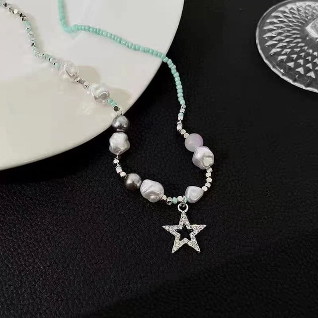 Collar de cuentas de estrella con diseño de nicho, estilo dulce y picante, collar de cuentas de forma especial, cadena de clavícula fría cruzada