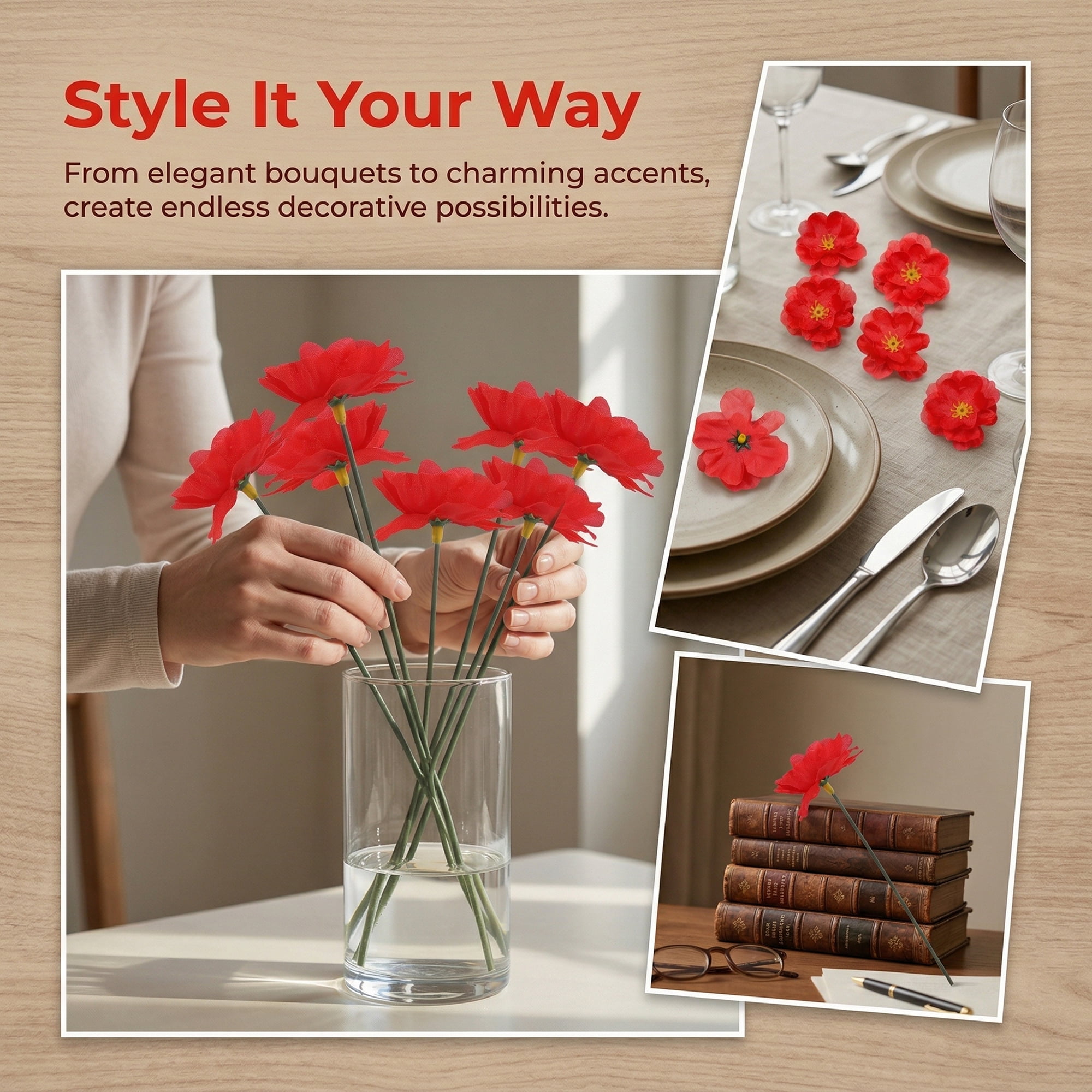 Unique Bargains Artificial Plum Craft Blossom Mini Bouquets Detachable Heads Red 5.9 in