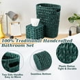 thumbnail image 2 of Wicker Trash Can & Square Tissue Box, Handwoven Waterproof Waste Basket with Handles, Wicker Home Set for Bedroom, Bathroom, Kitchen, Office, Balcony (Dark Green), 2 of 15