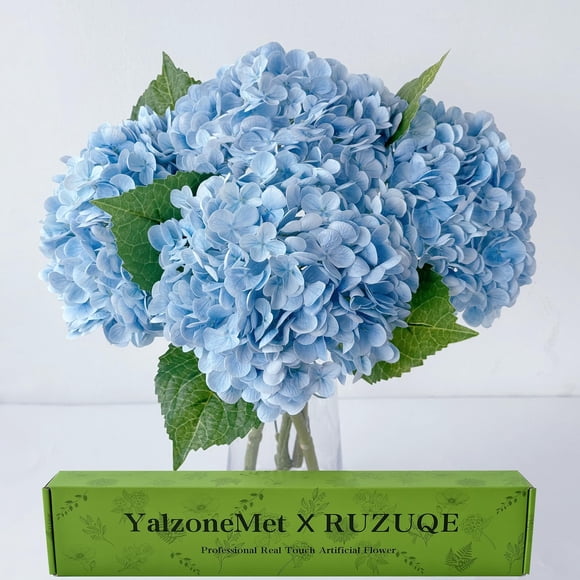 Hortensia artificial YalZoneMet, 3 unidades, azul, 53 cm, Real Touch