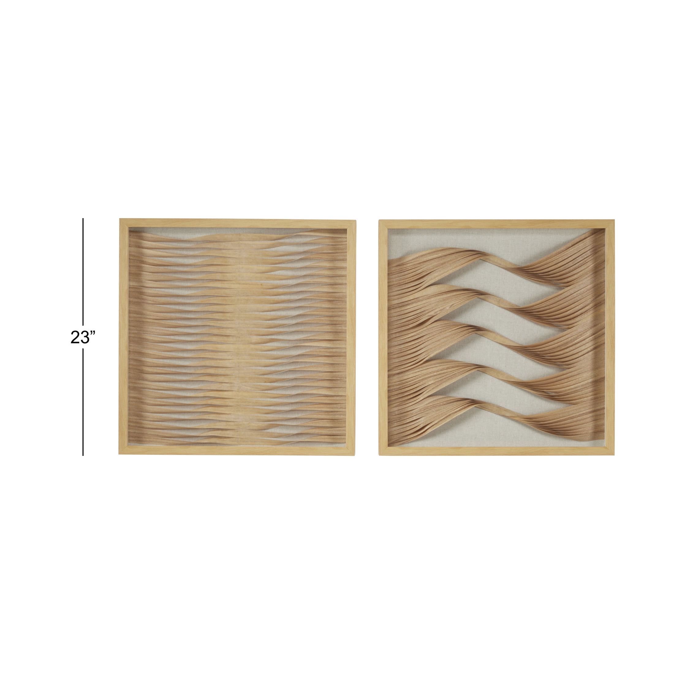 24"W, 24"H Brown Abstract Handmade Twisted Ribbon Shadow Box with Beige Linen Backing, by DecMode (2 Count)