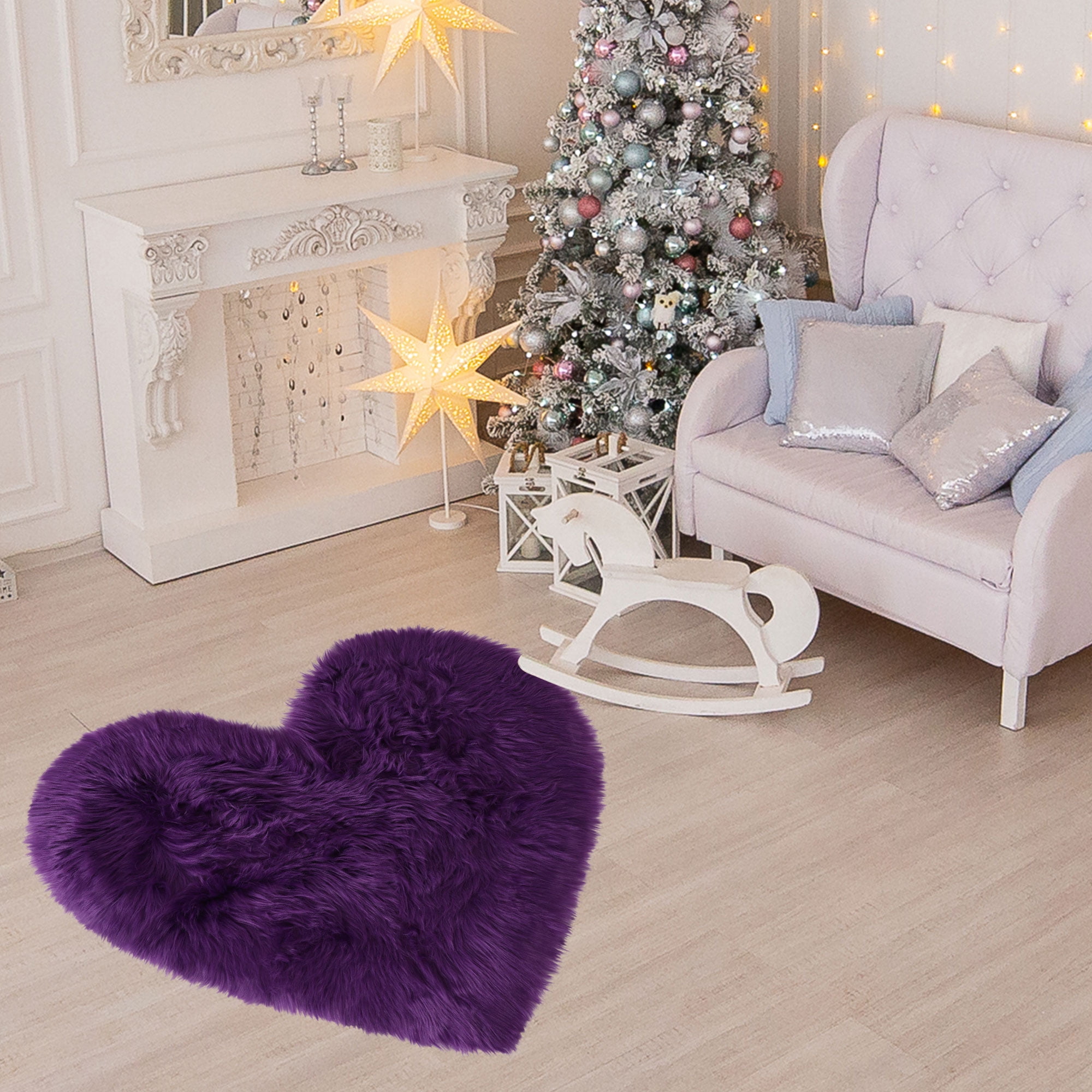 Unique Bargains Heart Shaped Faux Fur Shag Area Rug 2.3Ft x 3Ft Purple
