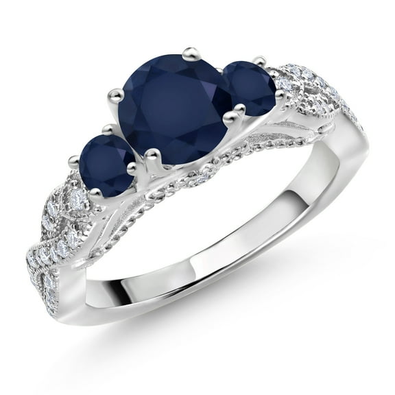Gem Stone King 925 Sterling Silver Blue Sapphire and White Moissanite Engagement Ring for Women (1.67 Cttw, Gemstone September Birthstone, Round 6MM and 3MM, Size 8)