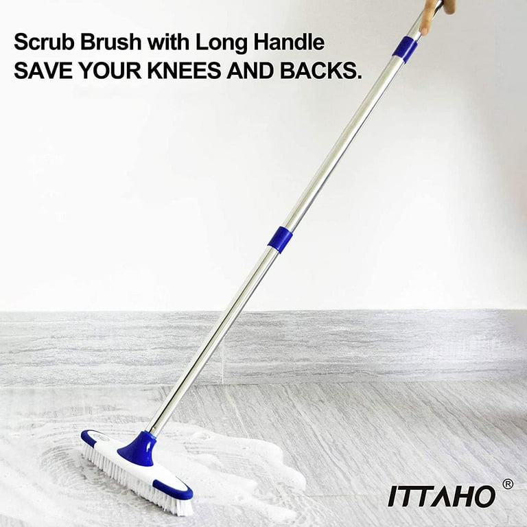 12 inch Wide Floor Scrub Brush with Long Handle & Small Grout Brush Set –  ITTAHO