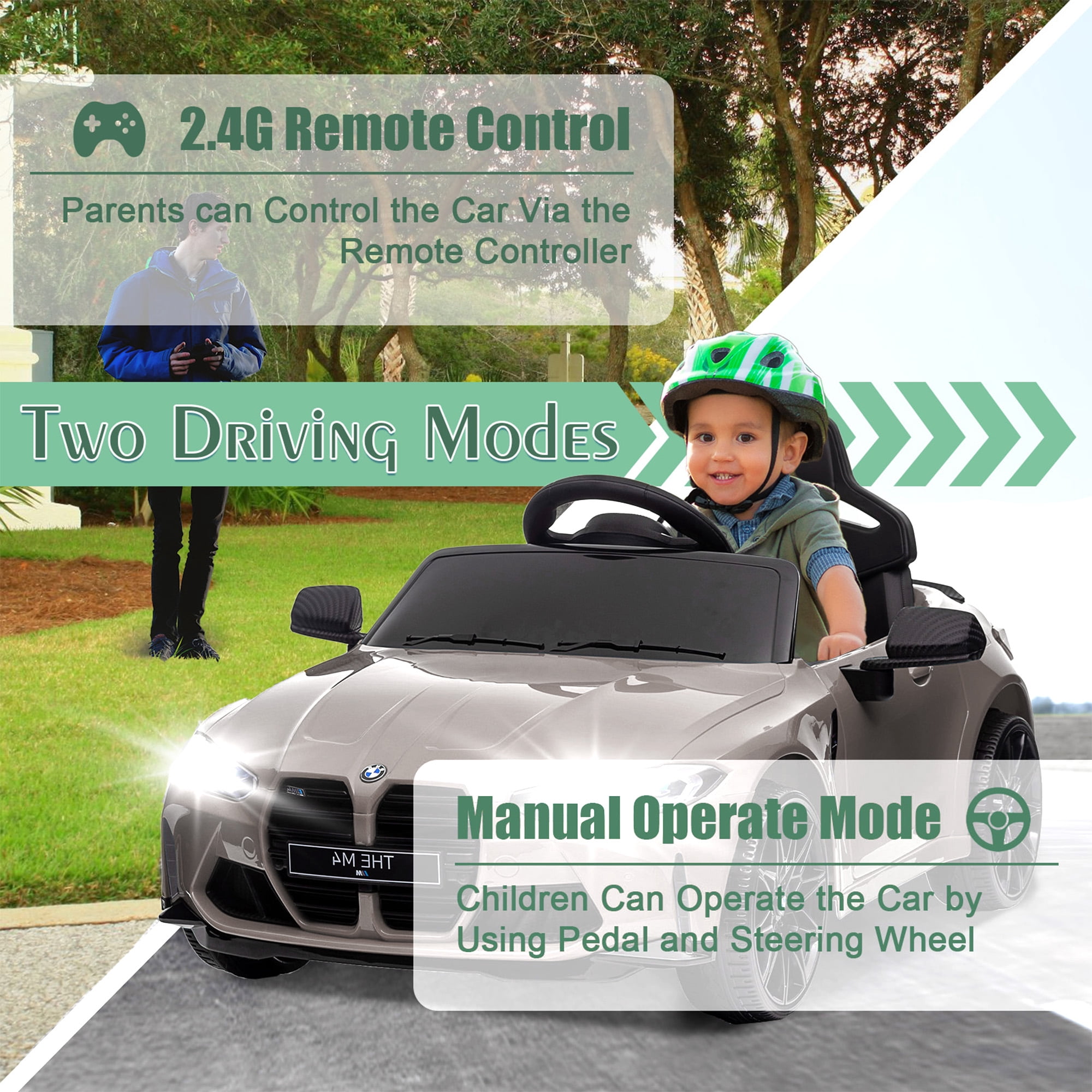 BMW M4 24V Kids Ride On Toy Car with Remote Control, Toddler Electric Car with 3 Speeds,USB,MP3,Bluetooth,LED Lights,Battry Powered Ride On Car For Kids Aged 2+,Silver