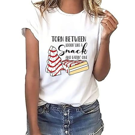 

Corset Top Maternity Shirts Women s Funny Christmas Print Short Sleeved Women s Tops Christmas Tree Letter Print T-shirt Womens Tank Tops Black Crop Top Clearance White XL