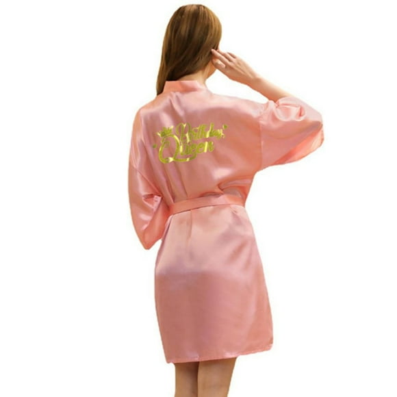 LYMAYTER Wedding Party Robe for Women's Short Satin Kimono Rhinestones Bride Bridesmaid Bathrobe