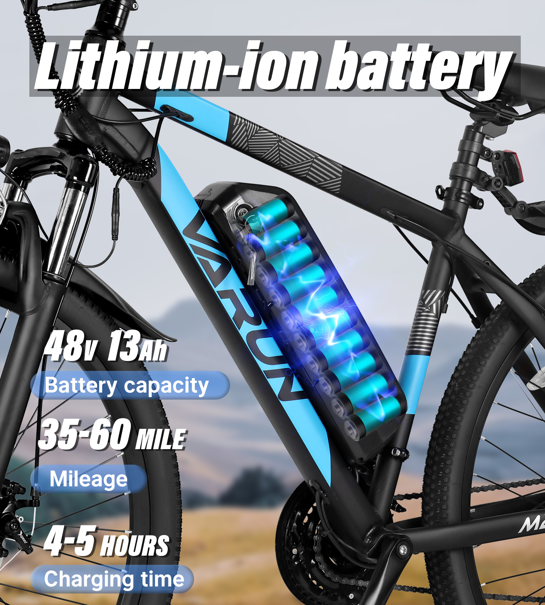 Varun 27.5" Electric Bike for Adults, 500W(peak 750W) 24 MPH Ebike with 48V 13Ah Removable Lithium Battery, Electric Mountain Bicycle for Men Women, Black Blue