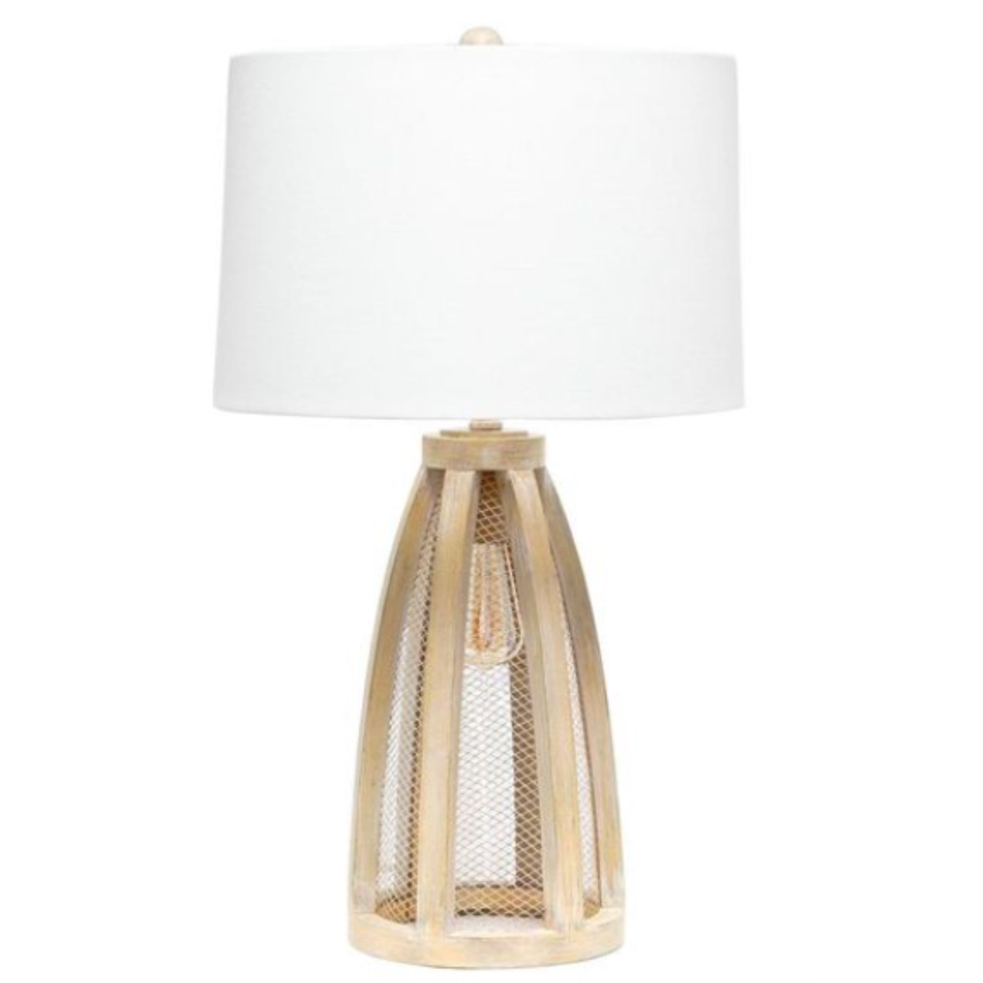  Lalia Home Wooded Arch Farmhouse Table Lamp with White Fabric Shade, Natural