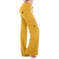 thumbnail image 2 of Women's Casual Fashion Elastic Waist Button Four Pockets Drawstring Yoga Wide Leg Pants, Athletic Lounge Pants for Women, Comfort Fit Trousers,Yellow,XL, 2 of 6
